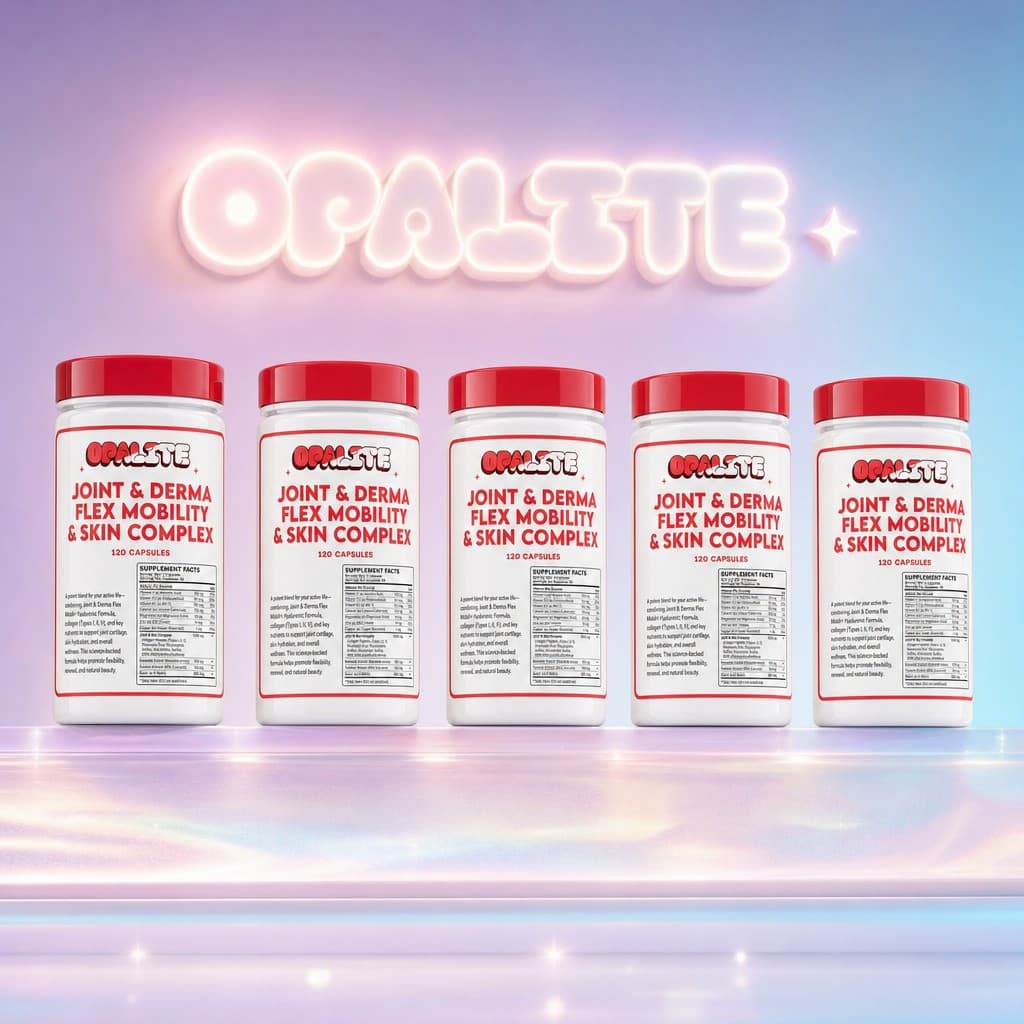 The Opalite collection lined up beneath the neon wordmark